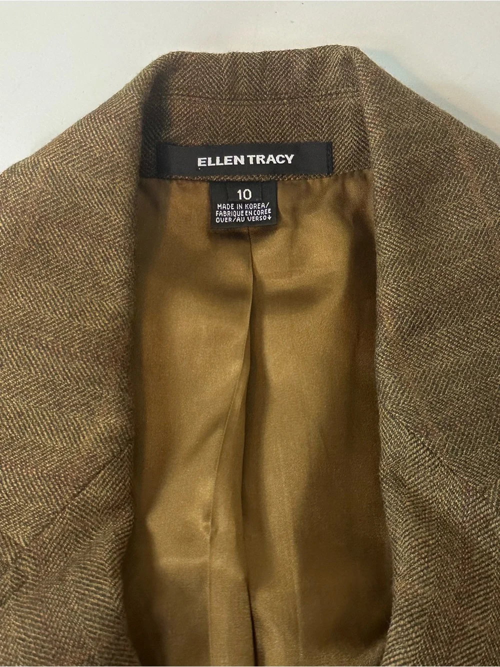 Ellen Tracy Classic 100% Wool Structured Silhouette Brown Plaid Blazer Size 10